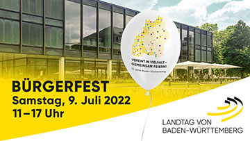 Plakat des Bürgerfestes mit Ansicht des Landtag und einem Luftballon
