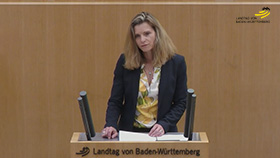 Heidi Schmid am Rednerpult im Plenarsaal