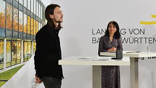 Leo Schick mit Landtagspräsidentin Aras