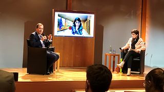 Landtagspräsidentin Muhterem Aras (digital zugeschaltet) im Gespräch mit Dr. Mark Speich, Staatssekretär für Bundes- und Europaangelegenheiten, und Prof. Dr. Gabriele Abels.