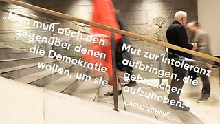 Zitat von Carlo Schmid an der Schreittreppe des Landtags.