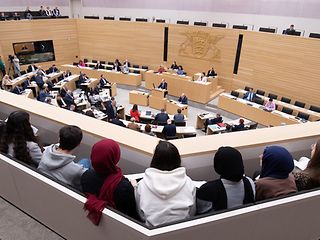 Personen auf der Besuchertribüne des Plenarsaals