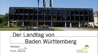 Titelbild des Hörbuchs mit Außenansicht des Landtagsgebäudes