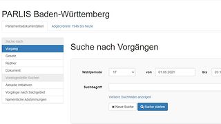 Eingabemaske der Datenbank PARLIS Baden-Württemberg