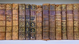 Alte ledergebundene Bücher im Regal