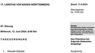 Kopf einer Tagesordnung