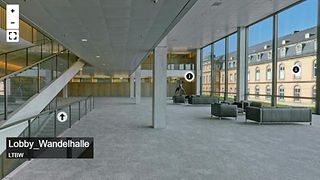 Ein Bildausschnitt aus dem virtuellen Rundgang zeigt die Lobby im Haus des Landtags