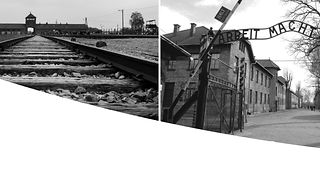 Bildausschnitte Eisenbahn nach Auschwitz - Birkenau II; Eingangstor zum Konzentrationslager Auschwitz