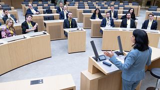 Landtagspräsidentin Muhterem Aras am Rednerpult