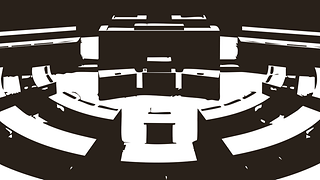 Bänke im Plenarsaal in schwarz-weiss