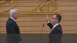 Landtagspräsident Thomas Strobl und Ministerpräsident Cem Özdemir bei der Vereidigung