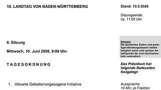 Tagesordnung einer Plenarsitzung