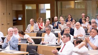 Teilnehmerinnen und Teilnehmer im Plenarsaal 